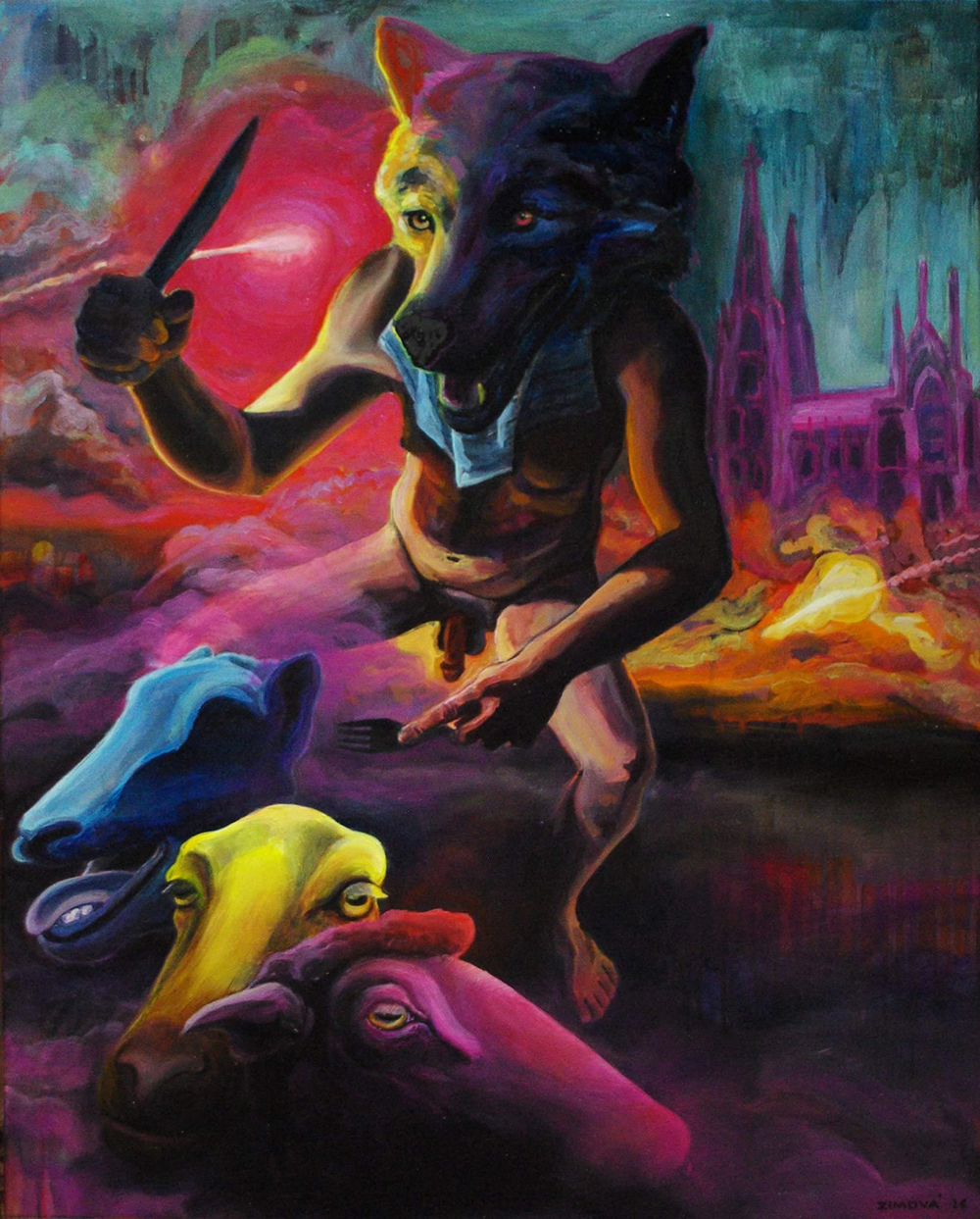 Wolves in sheep clothes: Without senses, 70 x 90 cm, oil on canvas, 2016