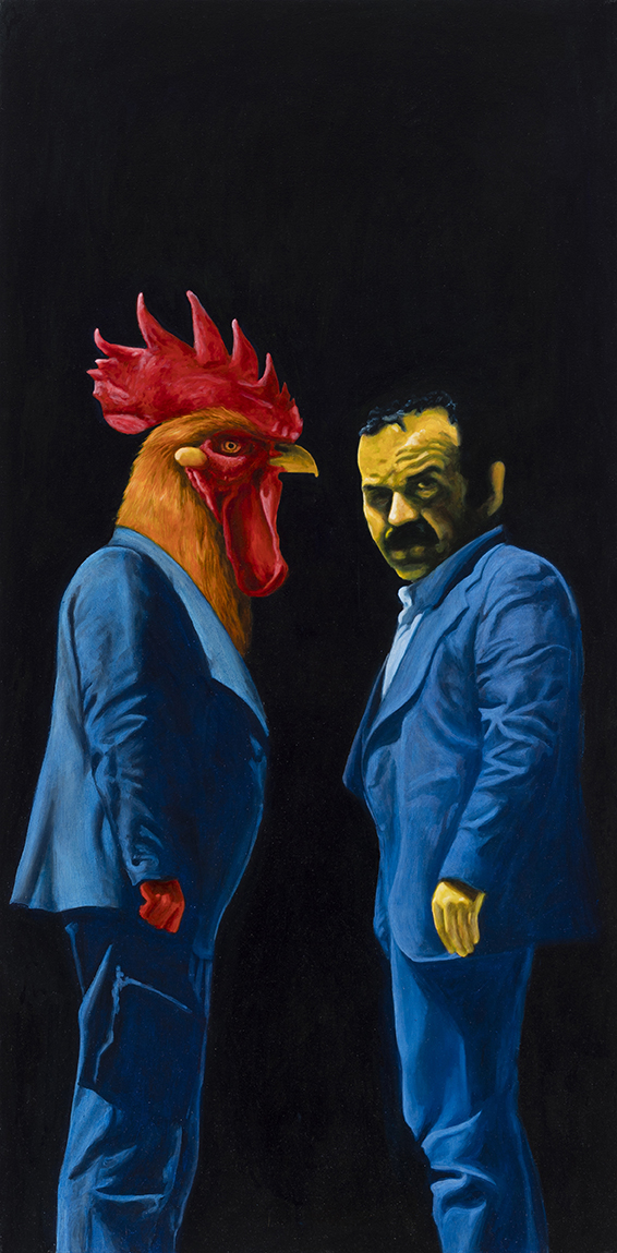 Two cocks, 60x120 cm, oil on canvas, 2016
